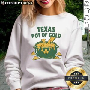 Cozy Top Texas Pot of Gold St. Patrick's Day sweatshirt featuring festive designs and vibrant colors for holiday celebrations.