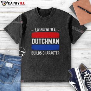Alt Text: Character washed t-shirt featuring 'Awesome Living with a Dutchman' design, perfect for casual wear and character lovers.