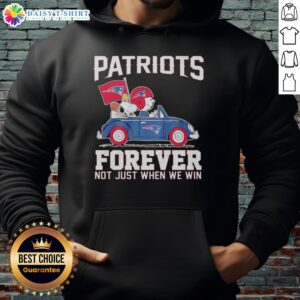 Alt Text: Snoopy and Woodstock wearing a New England Patriots hoodie that says Forever, Not Just When We Win.