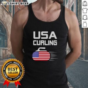 Alt Text: Official USA Curling American Flag Stone Tank Top featuring a patriotic design for curling enthusiasts.