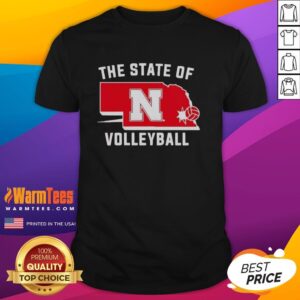 Alt Text: Official The State Of Nebraska Cornhuskers Volleyball T-Shirt featuring the team's logo and vibrant red color.