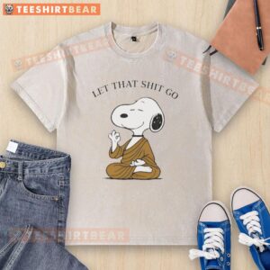 Cute Snoopy Let That Shit Go washed t-shirt featuring a playful Snoopy graphic for relaxed casual wear.