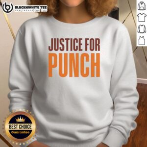 Good Justice for Punch the Monkey sweatshirt featuring vibrant graphics and a cozy design, perfect for fans of the game.