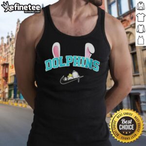 Alt Text: Nice Miami Dolphins X Snoopy Happy Easter tank top featuring vibrant colors and playful design for fans.