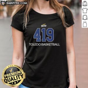 Hot Toledo Rockets 419 Toledo Basketball Ladies Tee featuring team colors and logo for fans and supporters.