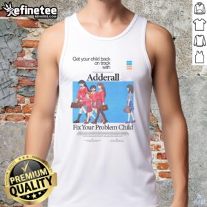 Child wearing Azu Adderall tank top, promoting focus and motivation for getting back on track with studies and activities.