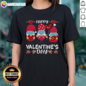Alt Text: Pretty Valentine's Day gnome ladies tee featuring cute gnome designs and festive colors for a charming celebration.