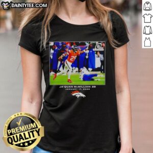 Top Jaquan McMillian Denver Broncos Football 2026 NFL Ladies Tee design featuring team colors and logo.