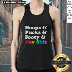 Premium Sarah Spain hoops and pucks tank top featuring a fun, vibrant design for sports and LGBTQ+ pride enthusiasts.