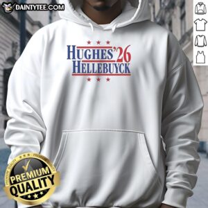 Alt Text: Good Hughes and Hellebuyck 26 Team USA Champions Hoodie showcasing team pride and stylish design.