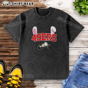Alt Text: Pretty San Francisco 49ers x Snoopy Happy Easter washed t-shirt featuring colorful graphics and festive design.