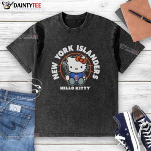 Hot Hello Kitty x New York Islanders Hockey washed t-shirt featuring a playful design perfect for fans and casual wear.