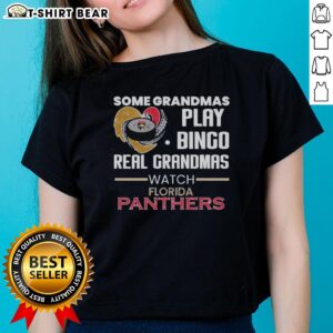 Real grandmas play bingo while wearing Florida Panthers ladies tee, showcasing fun and team spirit in an awesome setting.