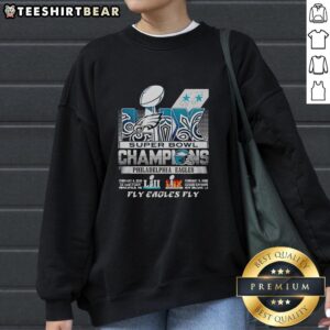 Official Philadelphia Eagles Super Bowl LIX Champions sweatshirt featuring 'Fly Eagles Fly' design.