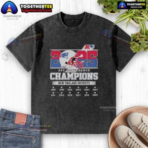 Awesome New England Patriots AFC Conference Champions 2025 helmet washed t-shirt, showcasing team pride and style.