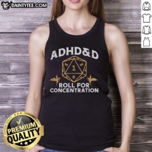 Original Gaming ADHD and D-Roll for Concentration Tank Top featuring a playful design for gamers with ADHD.