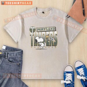 Hot Peanuts Snoopy X Portland Timbers washed t-shirt featuring iconic Snoopy design and vibrant team colors.