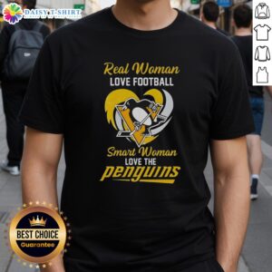 Real woman in a Pittsburgh Penguins heart T-shirt, showcasing love for football and smart style. Perfect fan apparel!