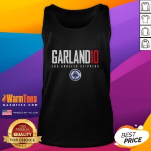 Good Darius Garland wearing a stylish tank top featuring Los Angeles Clippers logo during a game.