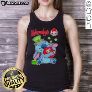 Nice Stitch With St Patricks Hug Wendy's Logo T-Shirt - Image 4
