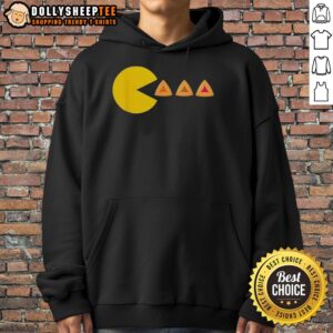 Alt Text: Official Purim costume hoodie featuring Pacman eating hamantaschen, perfect for celebrating Jewish traditions.