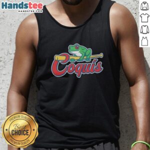 Official Frog Coquis baseball tank top featuring vibrant frog design, perfect for summer sports and casual wear.