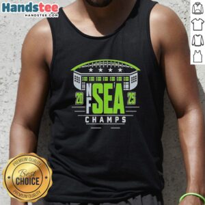 Stylish tank top featuring Seattle Seahawks NF Sea Champions 2025 design with four stars, perfect for fans.