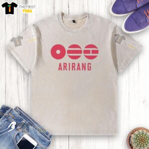 Official BTS Arirang Washed T-Shirt featuring vibrant graphics and a comfortable fit, perfect for fans of the K-pop group.