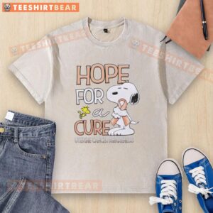 Funny Snoopy graphic on a washed t-shirt promoting uterine cancer awareness and hope for a cure.