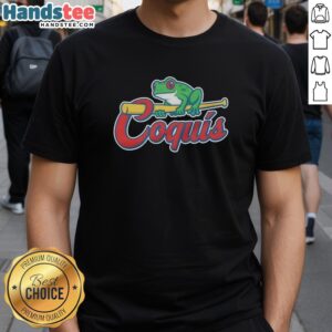 Official Frog Coquis Baseball T-Shirt featuring a vibrant design and logo for fans of the team.