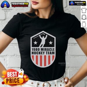 Vintage USA Hockey Team ladies tee featuring the iconic 1980 Miracle Hockey Team design, perfect for fans of hockey history.