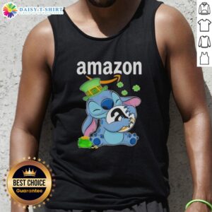 St. Patrick's Day hug tank top featuring a nice stitch design and Amazon logo, perfect for festive celebrations.