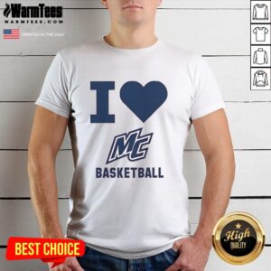 Premium I Love Merrimack Women's Basketball T-Shirt featuring a stylish design for fans of Merrimack College basketball.