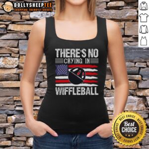 Funny 'There's No Crying in Wiffleball' tank top worn by a player, showcasing humor in sports apparel.