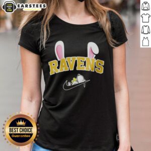 Awesome Baltimore Ravens X Snoopy Happy Easter ladies tee featuring vibrant graphics and festive design for fans.