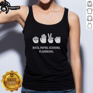 Funny tank top featuring original rock-paper-scissors flash sign language design, perfect for casual wear.