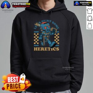 Alt Text: Official Warhammer Space Marine Game mascot hoodie featuring RPG Marine ready to hunt heretics in stylish design.