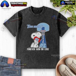 Alt Text: Official Peanuts Snoopy Forever Win or Lose North Carolina Tar Heels Basketball washed t-shirt for fans.