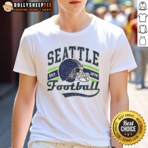 Alt Text: Retro Seattle Seahawks Super Bowl LX helmet T-shirt, established 1976, perfect for fans and collectors.