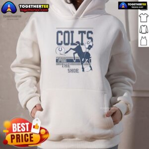 Awesome Indianapolis Colts For The Shoe Spirit Script Hoodie in navy blue, perfect for fans showcasing team pride.