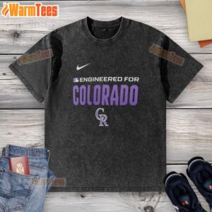 Awesome engineered Colorado Rockies MLB logo washed t-shirt featuring a relaxed fit and vibrant colors for fans.