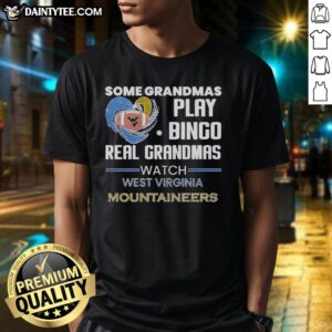 Awesome Grandmas Play Bingo T-Shirt featuring West Virginia Mountaineers logo for proud fans and grandmothers