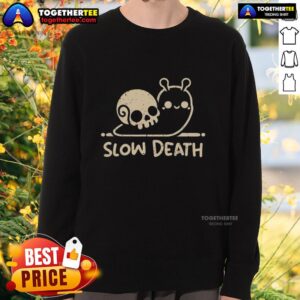 Top Slow Death Snail Skull Sweatshirt featuring a unique snail skull graphic on a cozy, stylish sweatshirt.