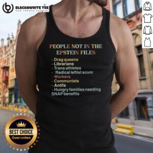 Quote tank top featuring 'Nice People Not in the Epstein Files' design, perfect for casual wear and promoting positivity.