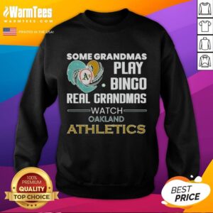 Good Oakland Athletics sweatshirt featuring a heart shape, perfect for grandmas who love watching baseball and playing bingo.