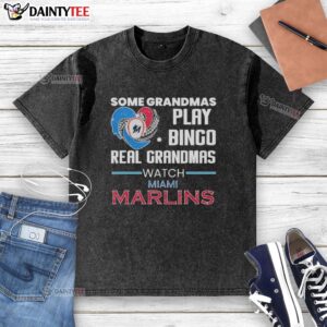 Miami Marlins t-shirt featuring a heart shape, perfect for grandmas who love bingo and baseball. Stylish and comfortable!