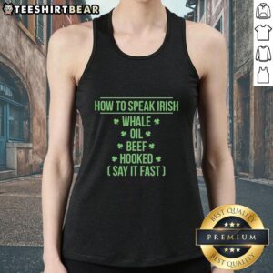 Premium St. Patrick's Day tank top featuring 'Whale Oil Beef Hooked' phrase, perfect for celebrating Irish culture.