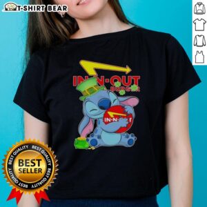 Happy St. Patrick's Day ladies tee featuring a pretty stitch design of the In-N-Out Burger logo.