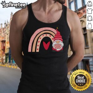 Pretty Valentine Gnome wearing a love heart, featured on a cute Valentine's Day tank top design.