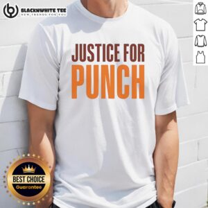 Good Justice For Punch The Monkey T-Shirt featuring a playful monkey graphic, perfect for animal lovers and casual wear.
